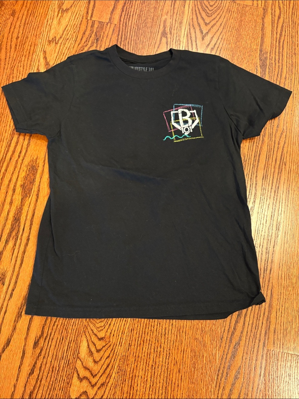 Baseball Lifeatyle 101 Black Kids Short Sleeve Graphic Tee with Multicolor Logo